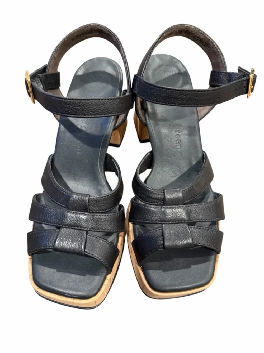 Black Cork Block Heel Sandals‎ with Ankle Strap